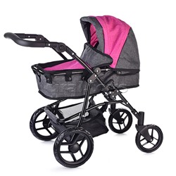 Коляска для кукол 2 в 1 металлическая, цвет серо-розовый, в пакете