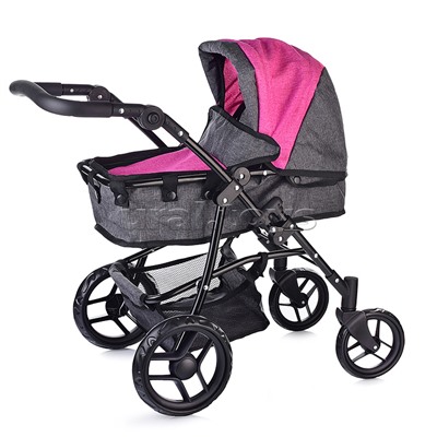 Коляска для кукол 2 в 1 металлическая, цвет серо-розовый, в пакете