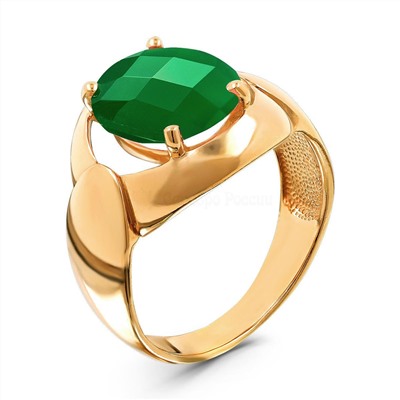 Кольцо из золочёного серебра с пл.кварцем цв.зелёный агат 925 пробы 10-426з109