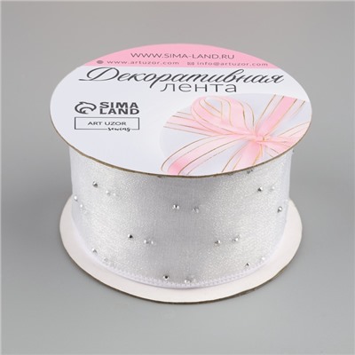 Лента капроновая, со стразами, 38 мм × 9.1 ± 0.5 м, цвет белый