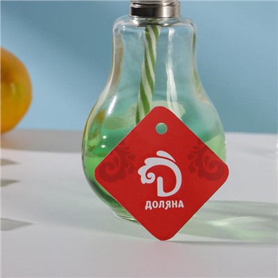 Бокал для коктейля Доляна «Лампочка», 250 мл, с трубочкой, откручивающаяся крышка, стекло, МИКС