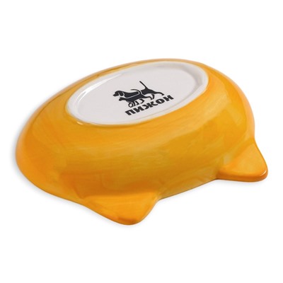 Миска керамическая «Кошачья мордочка» 200 мл - 14×12×3.5 см, жёлтая/белая