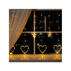 Гирлянда «Бахрома» 2.4×0.9 м с насадками «Сердце», IP20, прозрачная нить, 186 LED, свечение тёплое белое, 8 режимов, 220 В