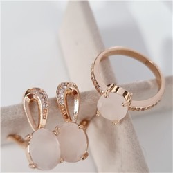 Комплект ювелирной бижутерии Дубайское золото, покрытие: позолота, серьги и кольцо 17 р, вставка: фианит, цвет: молочный матовый, арт.314.773-17