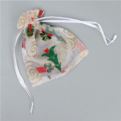 Мешочек подарочный новогодний органза «Золотые мгновения», 10×12 см ± 1.5 см