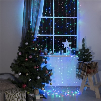 УЦЕНКА Гирлянда «Занавес», 2×3 м, IP20, 720 LED, 220 В, 8 режимов, прозрачная нить, свечение мульти