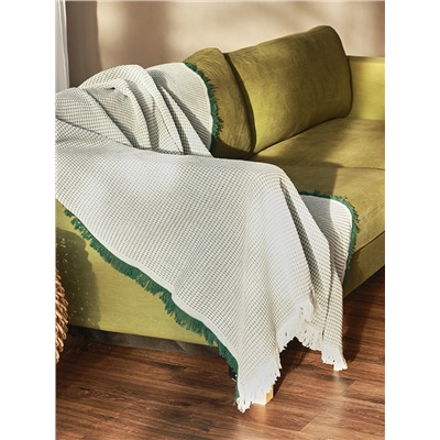 Плед с бахромой SL Home Waffle, 130×180 см, зелёный