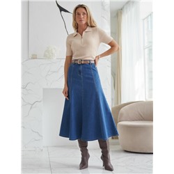 Джинсовая юбка миди А силуэта с декоративными швами из эластичного денима