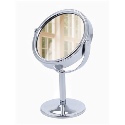 Зеркало настольное, с увеличением х2, двустороннее, 9×14.5 см, (d=7.7 см), металлическое