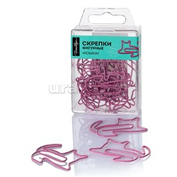 Скрепки фигурные кошка L45 мм 12 шт., пластик. коробка, европодвес, розовые