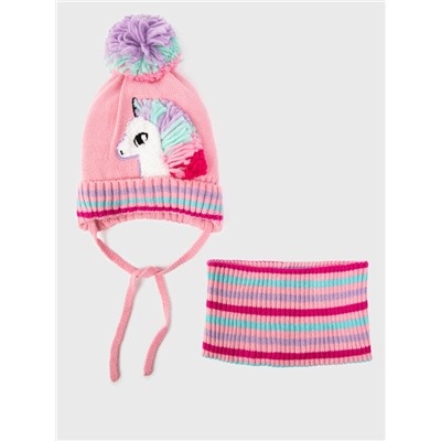 Комплект детский трикотажный для девочек: шапка, снуд
