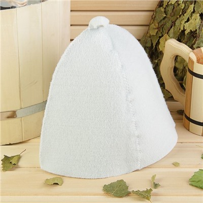 Шапка для бани и сауны, полиэфир 70%, шерсть 30%, белая