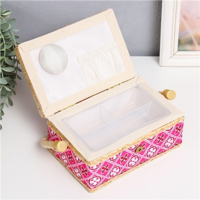 Шкатулка для рукоделия и шитья «Геометрия в цветах», хранение ниток, иголок, мелочи, розовая 9.5×19.5×13 см