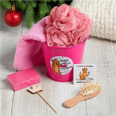 Набор подарочный «Этель. Милая, с Новым годом», 6 предметов, полотенце, мочалка, расчёска