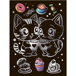 Гравюра 18*24. "Чаепитие котят" (серебро)