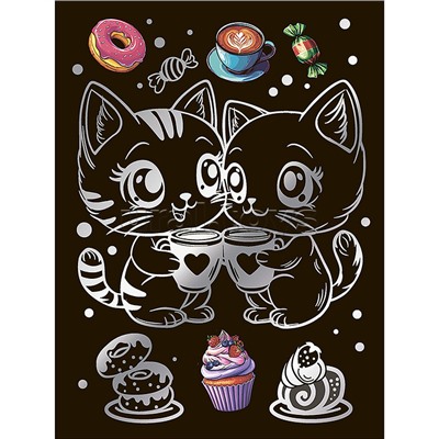 Гравюра 18*24. "Чаепитие котят" (серебро)