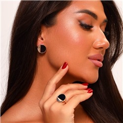 Комплект ювелирной бижутерии коллекция "Дубай" в форме кругов серьги и кольцо 17 р, покрытие: позолота, вставка: искусственный камень, цвет: черный, арт.215.107-17