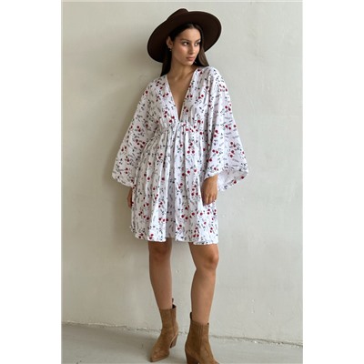 Платье муслин  FLOWER030/06/Белый, красный