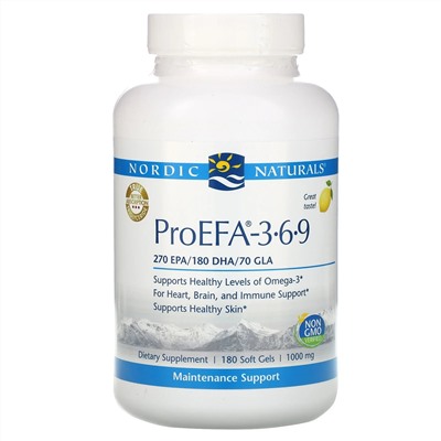 Nordic Naturals, ProEFA — 3-6-9, лимонный вкус, 1000 мг, 180 мягких таблеток