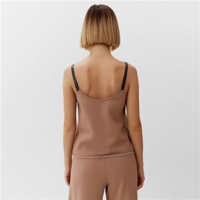 Топ с кожаными бретелями женский MINAKU : Casual Collection, бежевый, размер 48