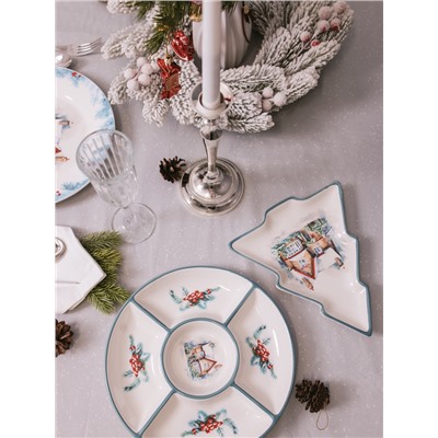 Менажница новогодняя Доляна «Зимний вечер», 5 секций, 25.5×3.1 см, доломит, белая