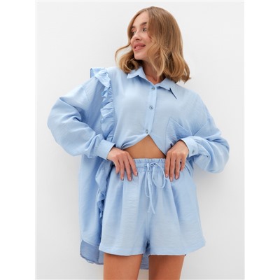 Костюм женский (блузка, шорты) MINAKU: Casual Collection, голубой, размер 48