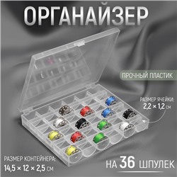 Органайзер для ниток, на 36 шпулек, 14.5×12×2.5 см, прозрачный