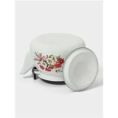 Чайник эмалированный «Астры», 3 л, металлическая ручка, белый