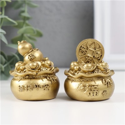 Нэцкэ фигурка полистоун под бронзу «Мешки со слитками золото - На богатство», набор 2 шт., 4.4×4.4×5 см