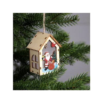 Ёлочная игрушка «Дед Мороз с подарками», 4.5×5×5.6 см, 1 LED, от батареек, свечение тёплое белое