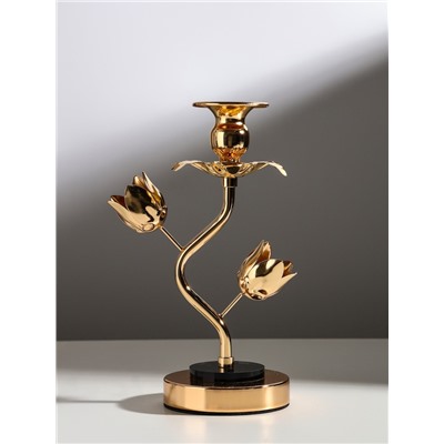 Подсвечник на 1 свечу «Золотые тюльпаны», d=2-6 см, металл, акрил, 10×10×22.5 см