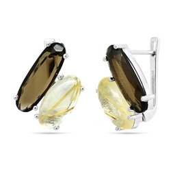 Серьги из серебра раухтопаз, рутиловый кварц золотой, Лунетта