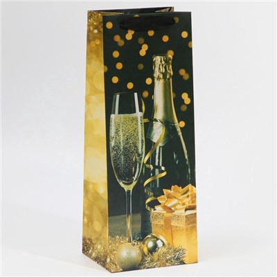 Пакет новогодний подарочный под бутылку «Праздничная ночь», 13×36×10 см