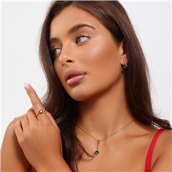 Комплект ювелирной бижутерии коллекция "Дубай" серьги, кулон и кольцо 20 р, покрытие позолота, вставка: фианиты, цвет: зеленый, арт.314.913-20