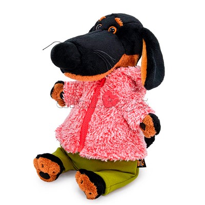 Собака Ваксон в теплом костюме с сердечком