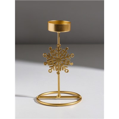 Подсвечник на 1 свечу «Снежинка», металл под золото, d=4.5 см, 8.5×8.5×16 см
