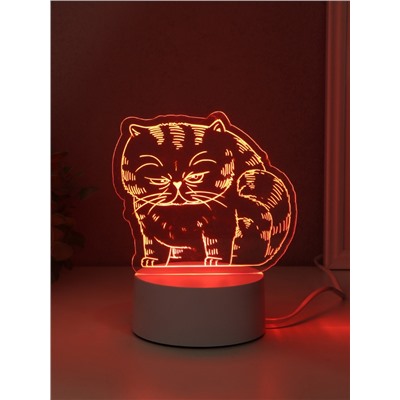Светильник 3D RISALUX «Толстый кот», LED-ночник, RGB, от сети, 9.5×16.7×16 см