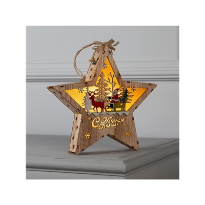 Светодиодная фигура «Дед Мороз в санях» 22×22×4 см, дерево, батарейки АААх2 (не в комплекте), свечение тёплое белое