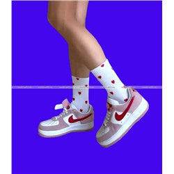 3 ПАРЫ - AMIGOBS высокие носки белые с принтом "Сердечки" арт. 1368