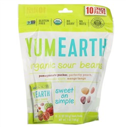 YumEarth, Органическая маринованная фасоль, ассорти вкусов, 10 упаковок снеков, 19,8 г (0,7 унции) каждая