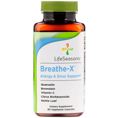 LifeSeasons, Breathe-X, средство от аллергии и заложенности носа, 90 вегетаранских капсул