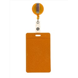 Бейдж с лентой на рулетке вертикальный, цвет  оранжевый
