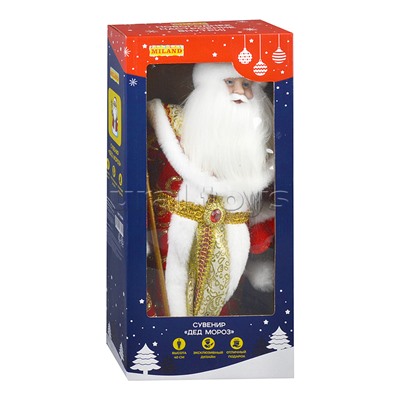 Сувенир Дед Мороз в красной шубе с пайетками и белым мехом,  40см.