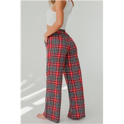 Брюки палаццо домашние широкие красная клетка (Красный)