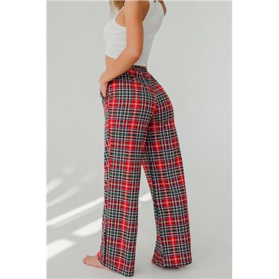 Брюки палаццо домашние широкие красная клетка (Красный)