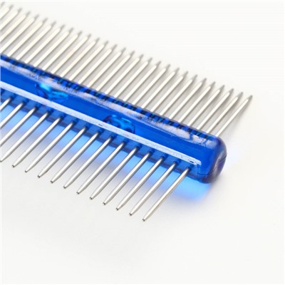 Расчёска для шерсти «Пузырьки» двухсторонняя, прозрачная, 19.5×5.6 см, синяя