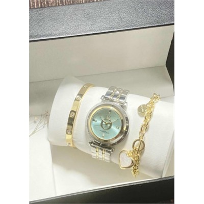 Подарочный набор для женщин часы, 2 браслета + коробка #22852954