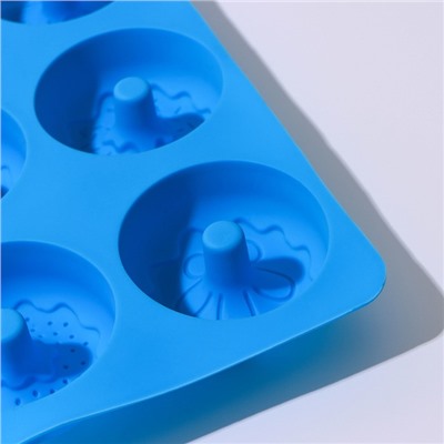 Форма для выпечки Доляна «Сладости. Пончики в глазури», силикон, 27.2×16.4×3.2 см, 6 ячеек, цвет МИКС