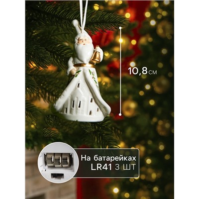 Светодиодная подвеска «Дед Мороз в белом», 10.8×6.4×5 см, 1 LED, от батареек LR44×3, свечение тёплое белое