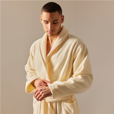 Халат махровый мужской SL HOME: Basic «Айвори», размер M, хлопок 100%, молочный